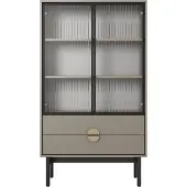 Selsey Vitrinekast Stoon | Design spaanplaat grijs 85x150x41 cm vitrinekasten | NADUVI