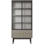 Selsey Vitrinekast Stoon | Design spaanplaat grijs 85x179x41 cm vitrinekasten | NADUVI