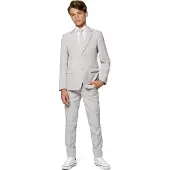 Opposuits kostuum lichtgrijs Jongens Polyester Reverskraag Effen - maat 158/164