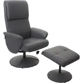 Mendler Relaxfauteuil Helsinki, TV relaxfauteuil TV fauteuil met kruk ~ kunstleer, mat grijs