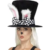 Smiffys - Tea Party March Hare Kostuum Hoed - Zwart/Wit