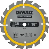 DeWalt Cirkelzaagblad voor Hout | Construction | Ø 136mm Asgat 10mm 16T - DT1946-QZ