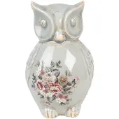 Clayre & Eef Decoratie Beeld Uil 13x12x22 cm Grijs Keramiek