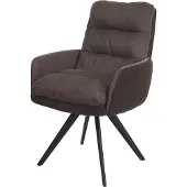 MCW Eetkamerstoel -G66, keukenstoel, draaibare autostand stof/textiel MVG ~ bruin-donkerbruin, met armleuning