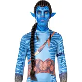 Metamorph Blauwe stammenkrieger pruik met vlecht - Carnaval Kostuum Pruik