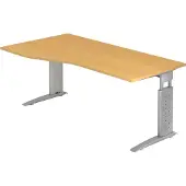 Hjh OFFICE PRO UNDA 18 S - 180 x 100 Beuken/Zilver Tafelhoogte I In hoogte verstelbaar