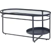 En.casa Salontafel 'Kumla', ovaal, metalen frame met glazen blad, 90 x 42,5 x 46 cm, zwart