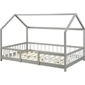 En.casa Kinderbed Sisimiut huisbed 200x120 cm lichtgrijs en wit []