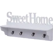 MCW Wandkapstok -D41 Sweet Home, kapstok plank, 4 haken solide 30x60x13cm ~ wit