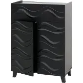 MCW Ladekast -N86, buffetkast dressoir, 3D golf design push-to-open deuren 107x76x36cm ~ zwart