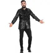 Coppens Ruche blouse satijn zwart - Satijn - Halloween kostuums | Maat 60 |