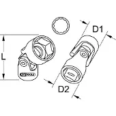 Ks Tools 3/8" doornut met 12 kanten en scharnier, 15 mm