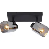 Lucide Plafondspot Alion met glazen kappen, 2-lamps Alion, dimbaar, zwart, Woon-/ Eetkamer, metaal, Modern, buitenspot