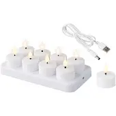Lumineo Oplaadbare waxinelichtjes | 4 x 4.5 cm | Wit | Bewegende vlam | 8 stuks |