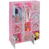 Relaxdays kinderkast 2 kledingroedes - kledingkast kinderen - modulaire kast - roze