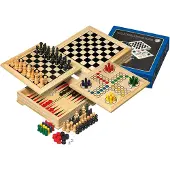 Philos Houten Spellen Verzameling - Reisversie - 4-in-1 Spellen - 20 x 20 x 5 cm