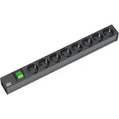Bachmann 19" stekkerdoos 8-voudig, met schakelaar, zwart