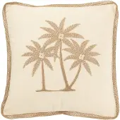 Jline Kussen vierkant palmbomen katoen crème/beige