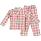 Little label pyjama met roze geruite print Meisjes Stretchkatoen Klassieke kraag - maat 110/116