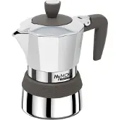 Pedrini MyMoka - Aluminium Inductie gepolijst / grijze ring 3 kopjes, Espresso pot, Bruin