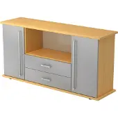 Hjh OFFICE PRO KAPA SB | Dressoir | met deuren + laden - Beuken/Zilver Sideboard Chrome metaal handgreep