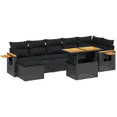 vidaXL 8-delige tuinmeubelset met kussens, zwart, polyrotan