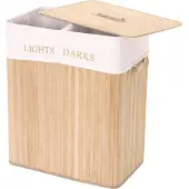 MCW Wasmand -C21, Wasbox Wasbox, bamboe 2 compartimenten 63x55x34cm 100l ~ natuurlijke kleur