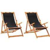 vidaXL Strandstoelen 2 st inklapbaar stof zwart