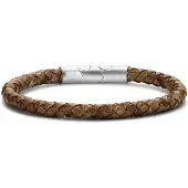 Frank 1967 Armband – 7FB-0640 - Bruin Gevlochten Leer – 21 cm – Zilverkleurig