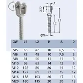 BREG Gaffel terminal met links schroefdraad RVS