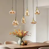 LumenXL 6-lichts hanglamp Loic - goud en amber glas