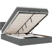 vidaXL Bed poef met matras en LED's stof 140x190 cm donkergrijs