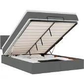 vidaXL Bed poef met matras en LED's stof 140x190 cm donkergrijs
