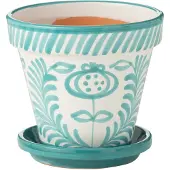 J-Line Flowerpot+plate granada handmade+painted ceramic aqua medium