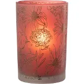 J-Line Windlicht bloemen glas mat rood/goud large