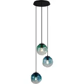 QAZQA Art deco hanglamp zwart met blauw en groen glas 3-lichts - Douglass