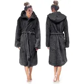 Linnick Teddy Pluche Badjas met Capuchon inclusief Teddy Tas - dark grey - XL