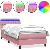 vidaXL Boxspring met matras en LED fluweel roze 90x210 cm