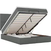 vidaXL Ottoman bed met matras en LED's 140x190cm stof donkergrijs