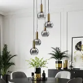LumenXL Design hanglamp Imme goud met smoke glas, 5-lichts