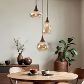 LumenXL Hanglamp met amber glas en donkere houtoptiek, 3-lichts - Loua
