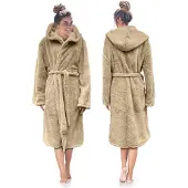Linnick Teddy Pluche Badjas met Capuchon inclusief Teddy Tas - shady sand - S