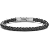 Frank 1967 Armband – 7FB-0638 - Zwart Gevlochten Leer – 21 cm – Zilverkleurig
