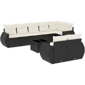 vidaXL 9-delige tuinmeubelset met kussens, zwart, polyrotan