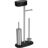 Wenko Toiletbutler Rivazza RVS zwart - Toiletborstel met houder, Toiletrolhouder, Reserverolhouder en Opbergbox zwart - Vrijstaand