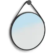Zeller Wandspiegel met ophanghaak - rond - zwart - metaal - D40 cm - Industriele spiegel voor in de hal, badkamer of toilet