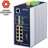 Planet IP30 DIN-rail Industrial L3 8P Managed Gigabit Ethernet (10/100/1000) Aluminium, Blauw