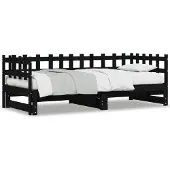 vidaXL Slaapbank uitschuifbaar 2x(80x200) cm massief grenenhout zwart