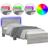 vidaXL Bedframe met hoofdeinde en LED-verlichting, grijs Sonoma