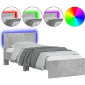 vidaXL Bedframe met hoofdeinde en LED betongrijs 140x200 cm